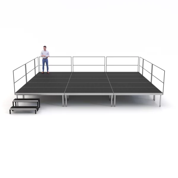 6m x 5m Portable Stage System – 600mm Height with Rails & Steps