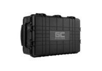 Black rugged hard equipment case with handle and GC logo on front
