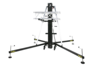 Heavy-duty stage lifting tower with adjustable truss support and stabilizing legs