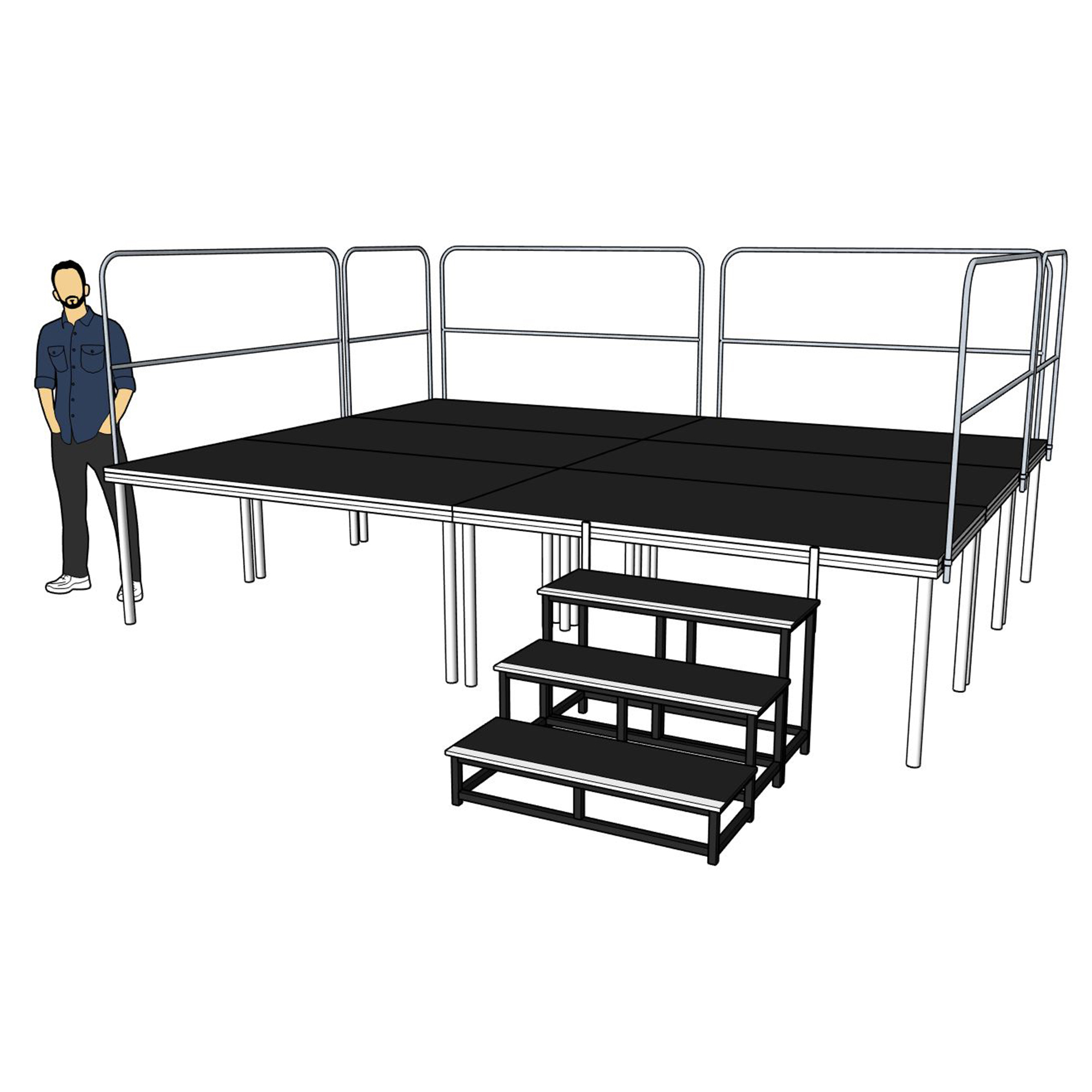 4m x 3m x 800mm Portable Stage System with Railings - Stage Concepts