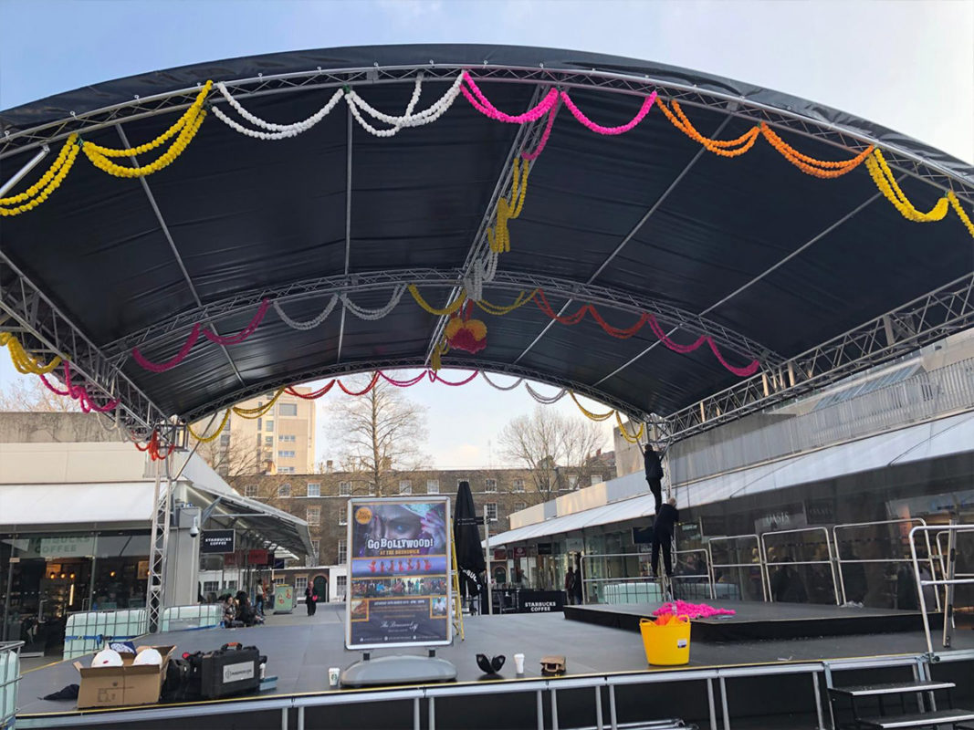 Large festival stage with roof system